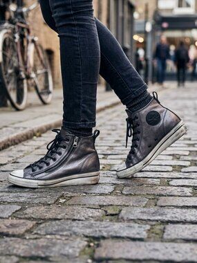 Converse All Stars Leather Silver High Top Zipper Closure with Low Wedge